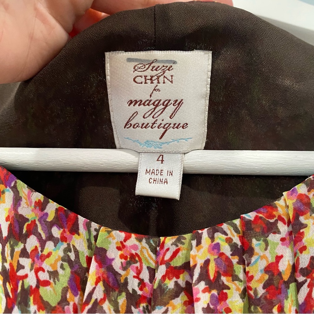 NWT Suzi Chin for Maggy Boutique Floral Sleeveless Ruffled Above Knee Dress 4 - Picture 5 of 7